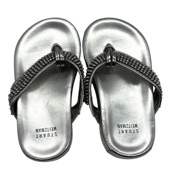 Stuart Weitzman Crystal Embellished Thong Sandal Flip Flop 8 Bling Glam Metallic - Picture 3 of 8